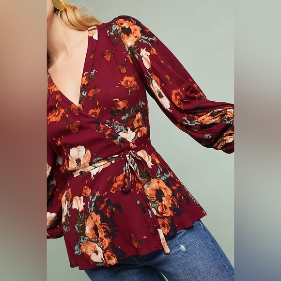 Long-sleeved Floral Wrap Top from Anthropologie size 4 - Picture 6 of 7